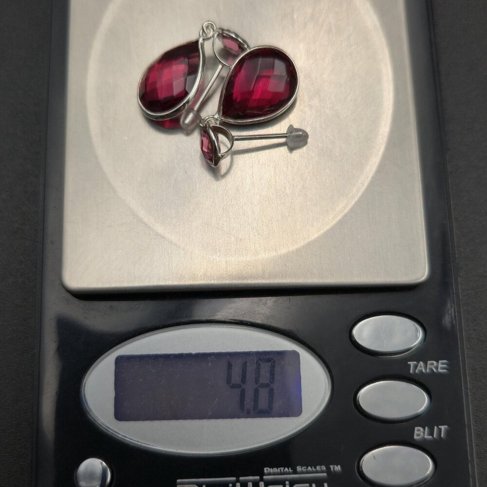 Sterling Silver Faceted Red Glass Handmade Earrings A6484 - Picture 7 of 7